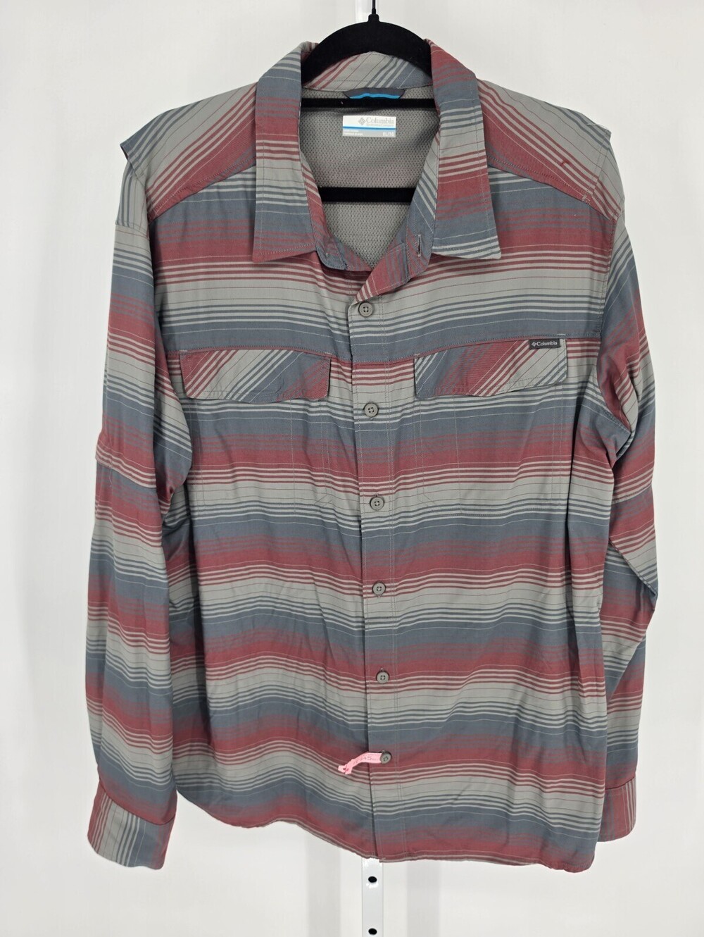 Columbia Mens Sz XL Omni-Shade outdoor button-down vented shirt Gray Burgundy